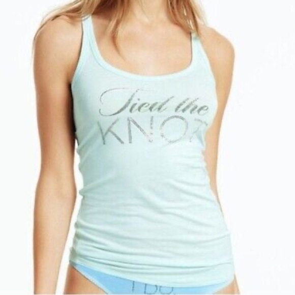 Victoria’s Secret Tied The Knot Blue Ribbed Tank Top NEW Medium Bridal I Do - Picture 1 of 6